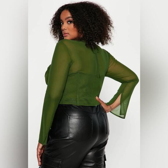 SOLD FASHION NOVA Mesh Bell Sleeve Blouse Sz M - Picture 2 of 9